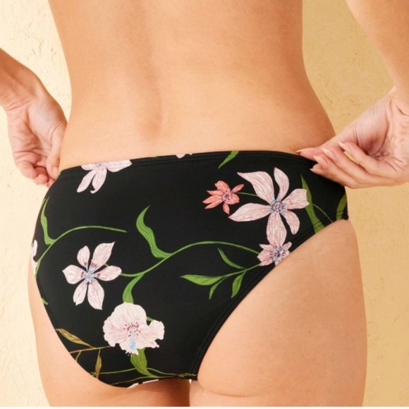 Set-Black Pink Green-Floral Tankini With Matching Bikini Bottom. - Picture 4 of 4